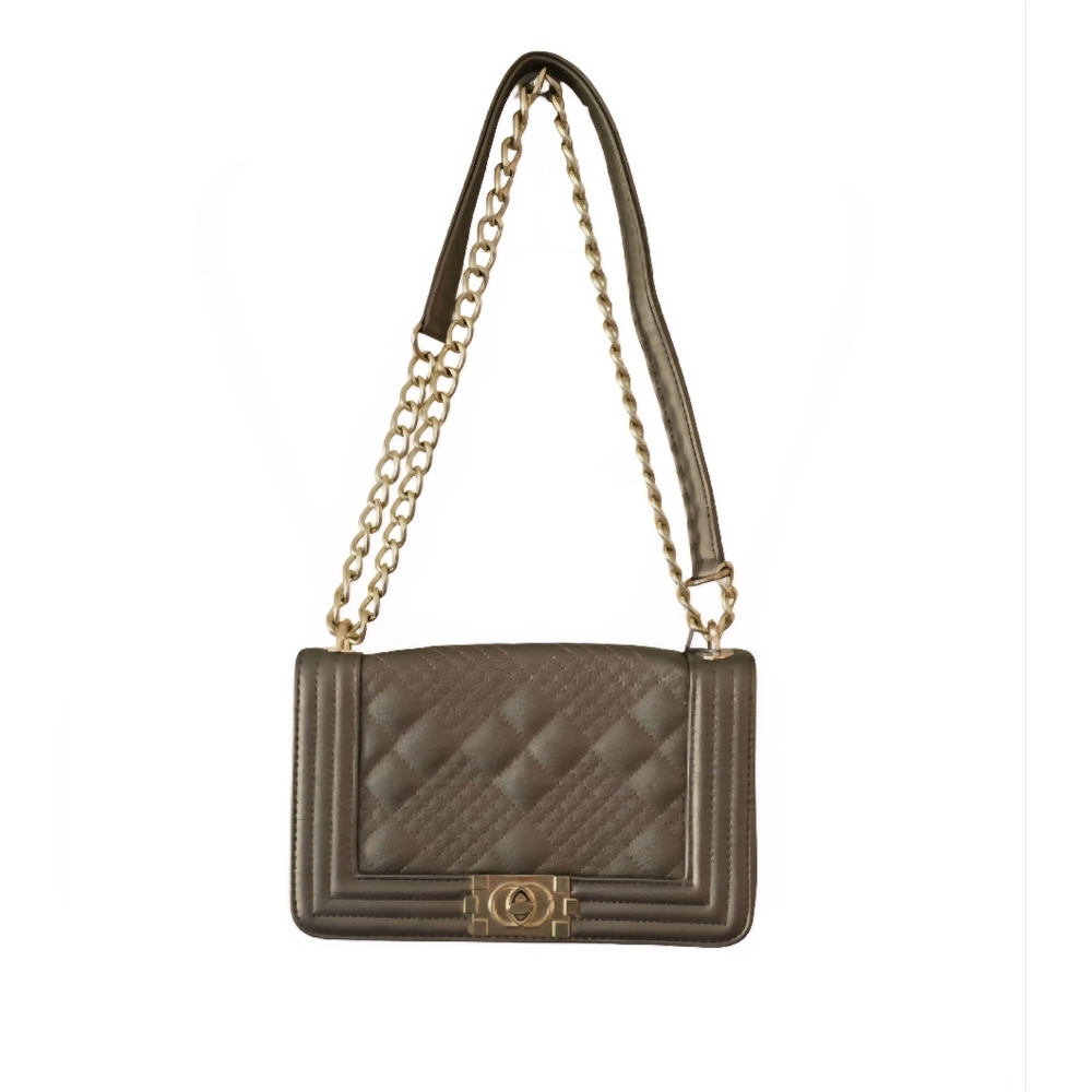 NEW VIETA Grey Purse Quilted Crossbody Bag Gold Chain Shoulder Pocketbook NWT